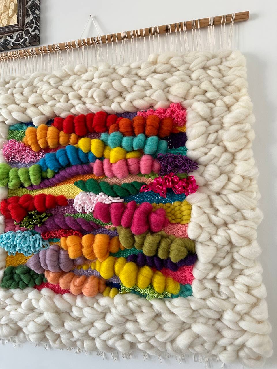 Rainbow Pom Pom Yarn Weaving