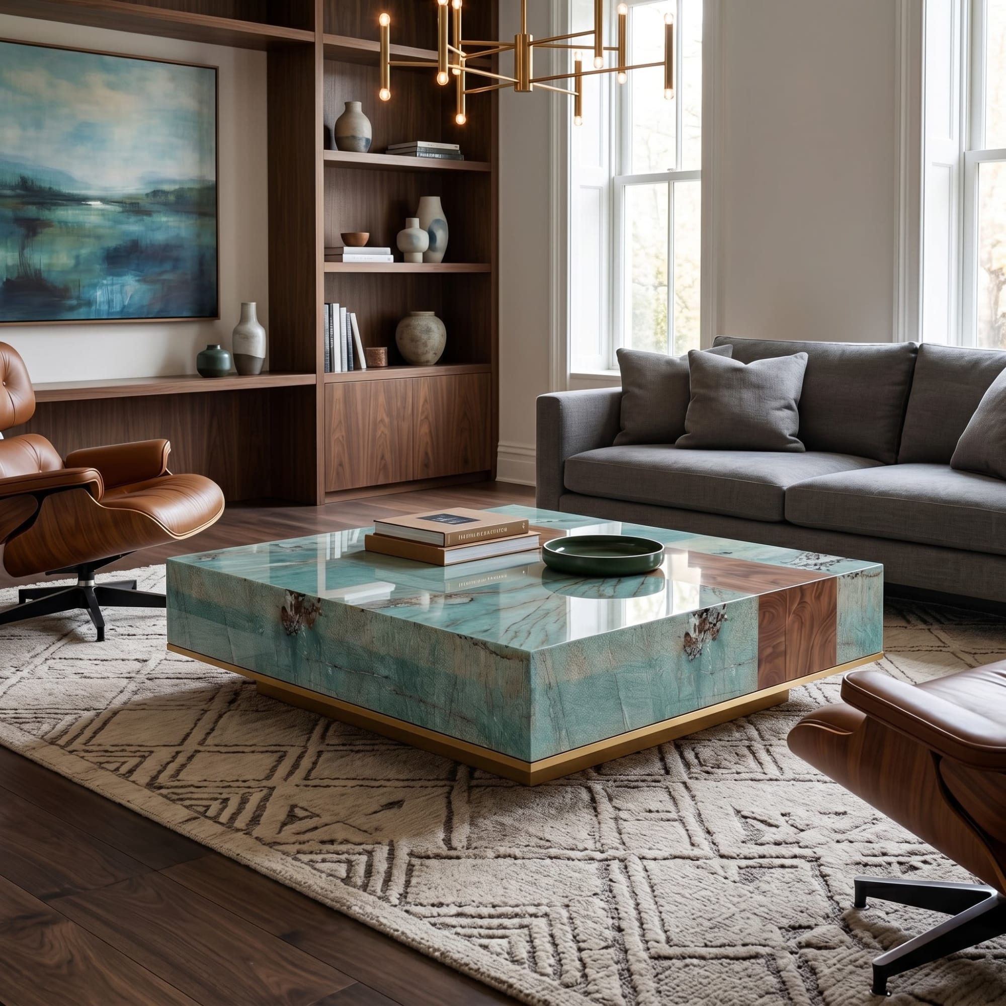 Song Style Blue Green Landscape Amazonite Coffee Table by Dynasty