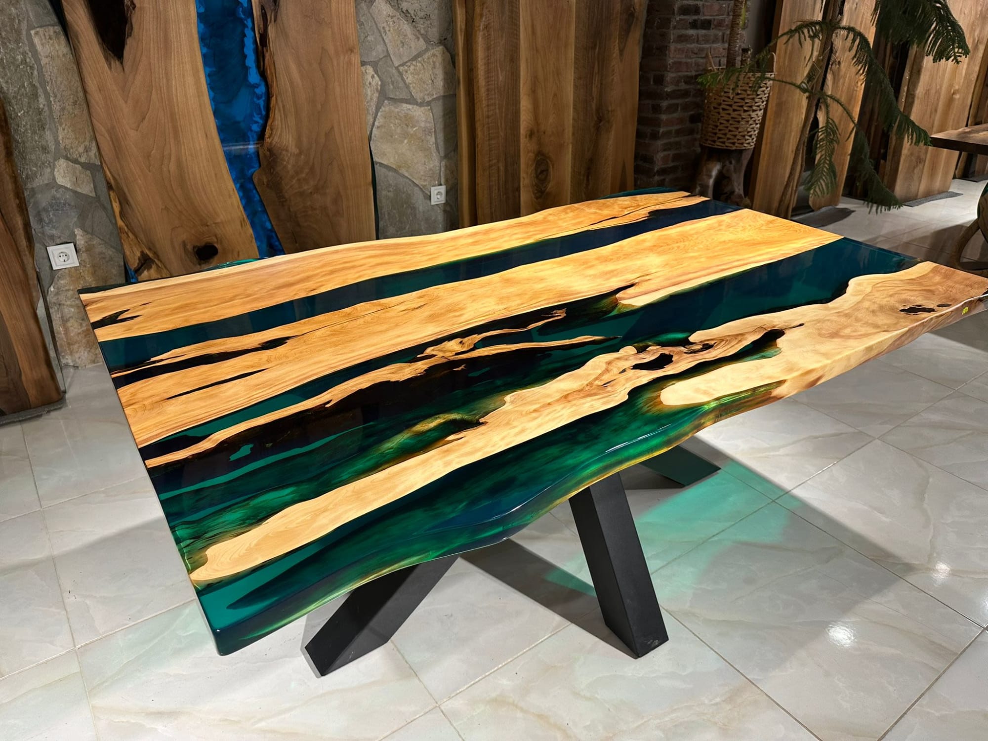 Special Green Color Epoxy Resin Table by Gül Natural Furniture