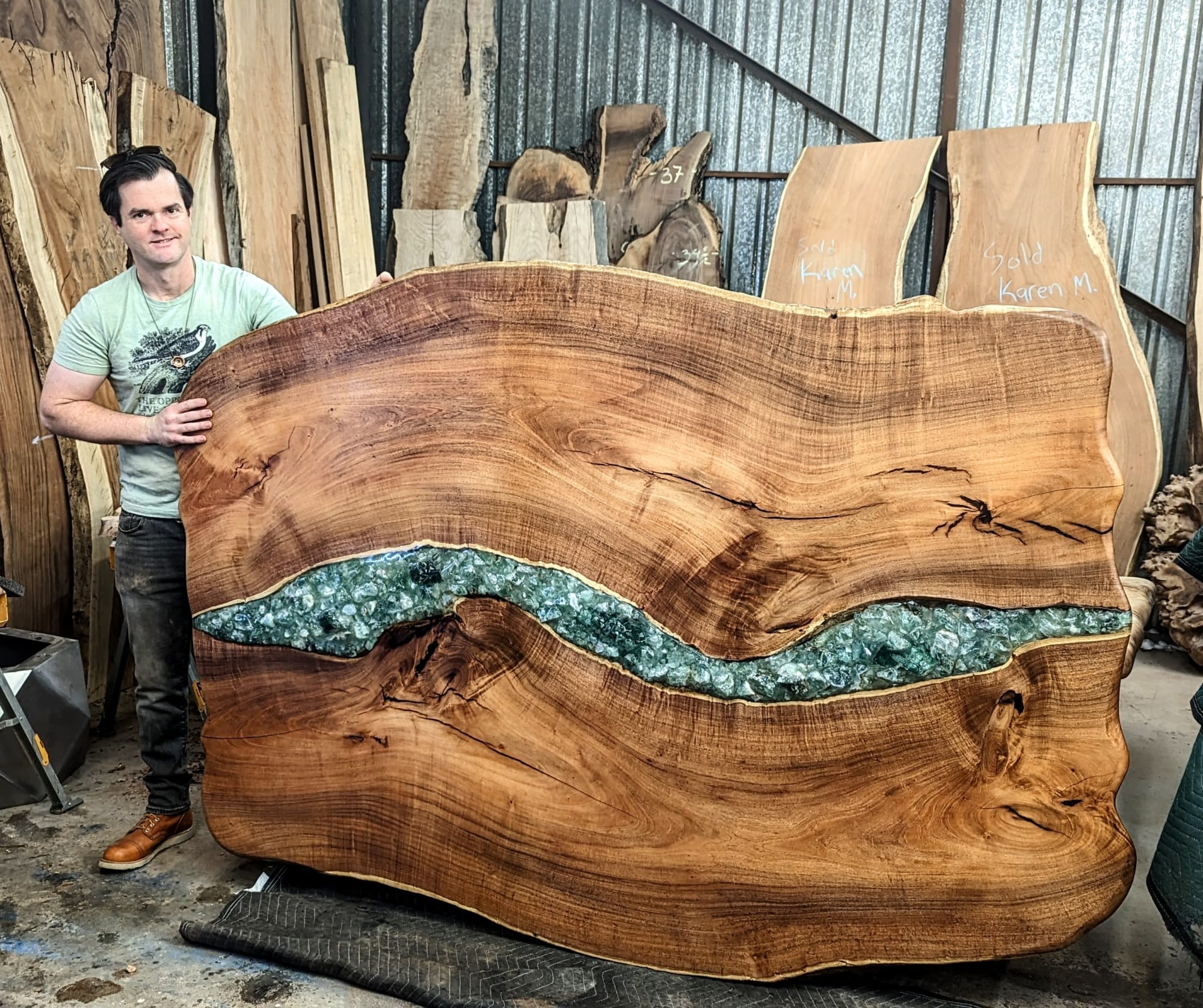 Mesquite Live Edge Resin Fluorite Rock King Headboard 65x87 by