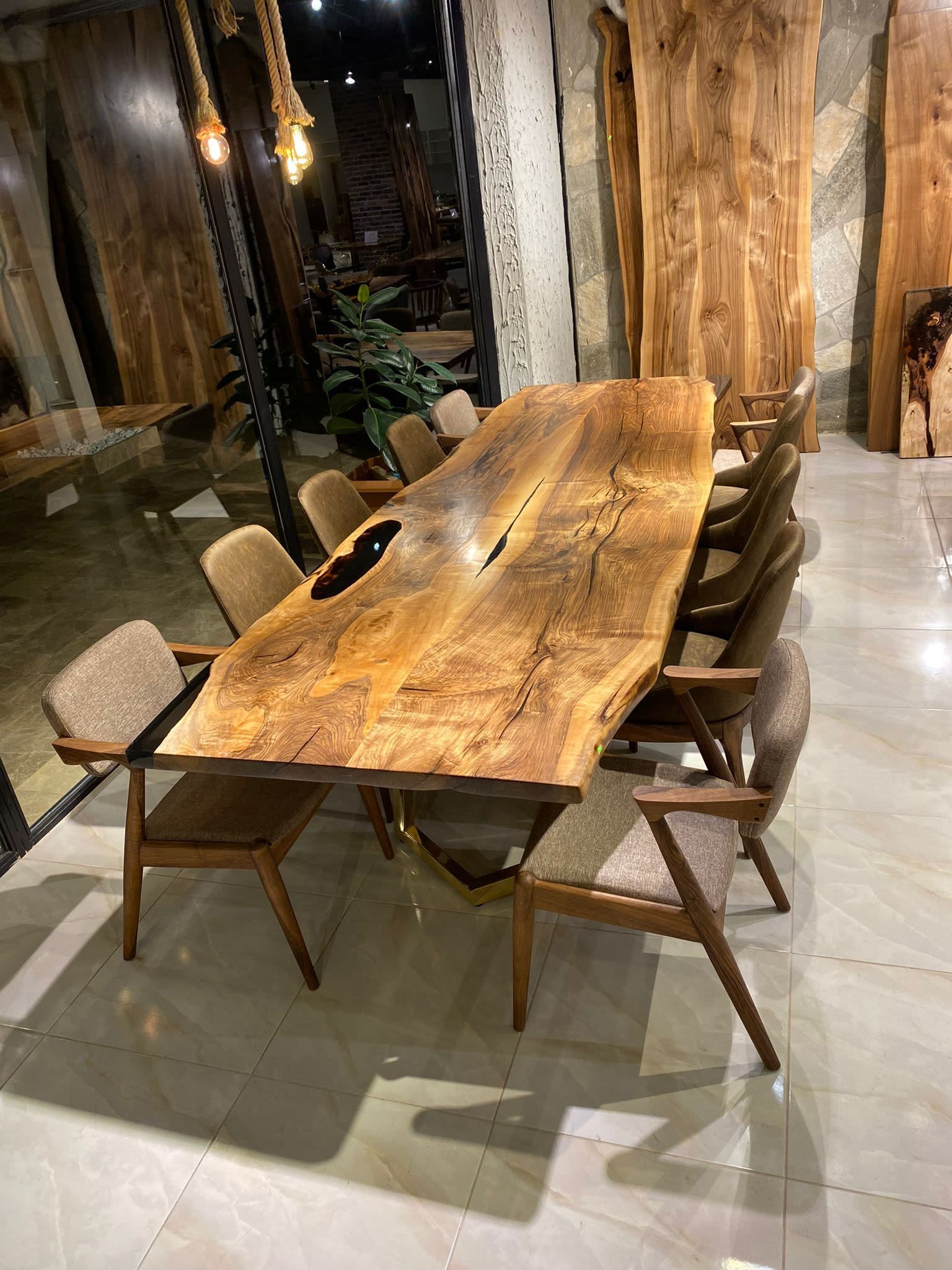 Custom Live Edge Walnut Large Dining Table by Gül Natural