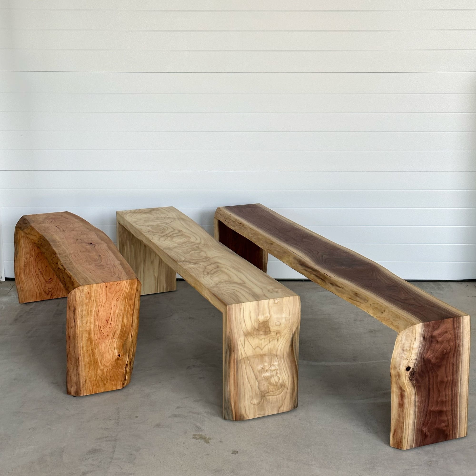 live edge wood bench from urban salvage wood and high recycled content  steel - modern industrial — birdloft