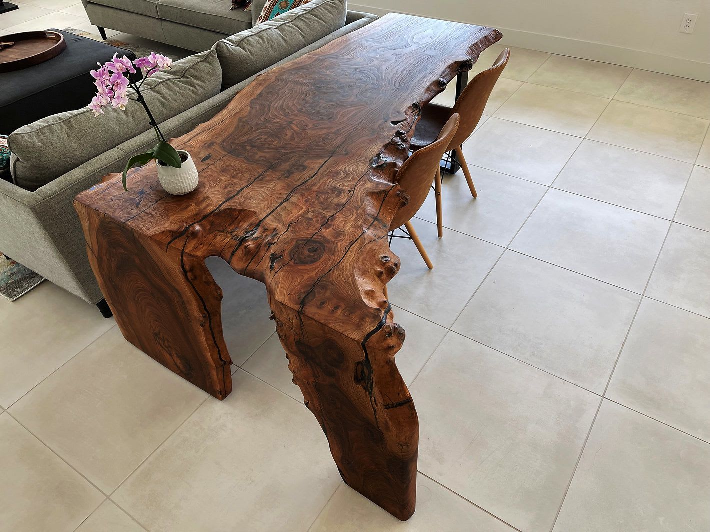 Walnut Burl Live Edge Waterfall Large Desk by Lumberlust Designs