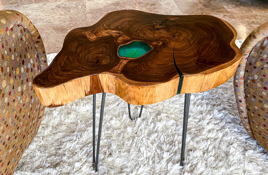 Resin + Teak Tropical Side Table With Iron Hairpin Legs by Marsden