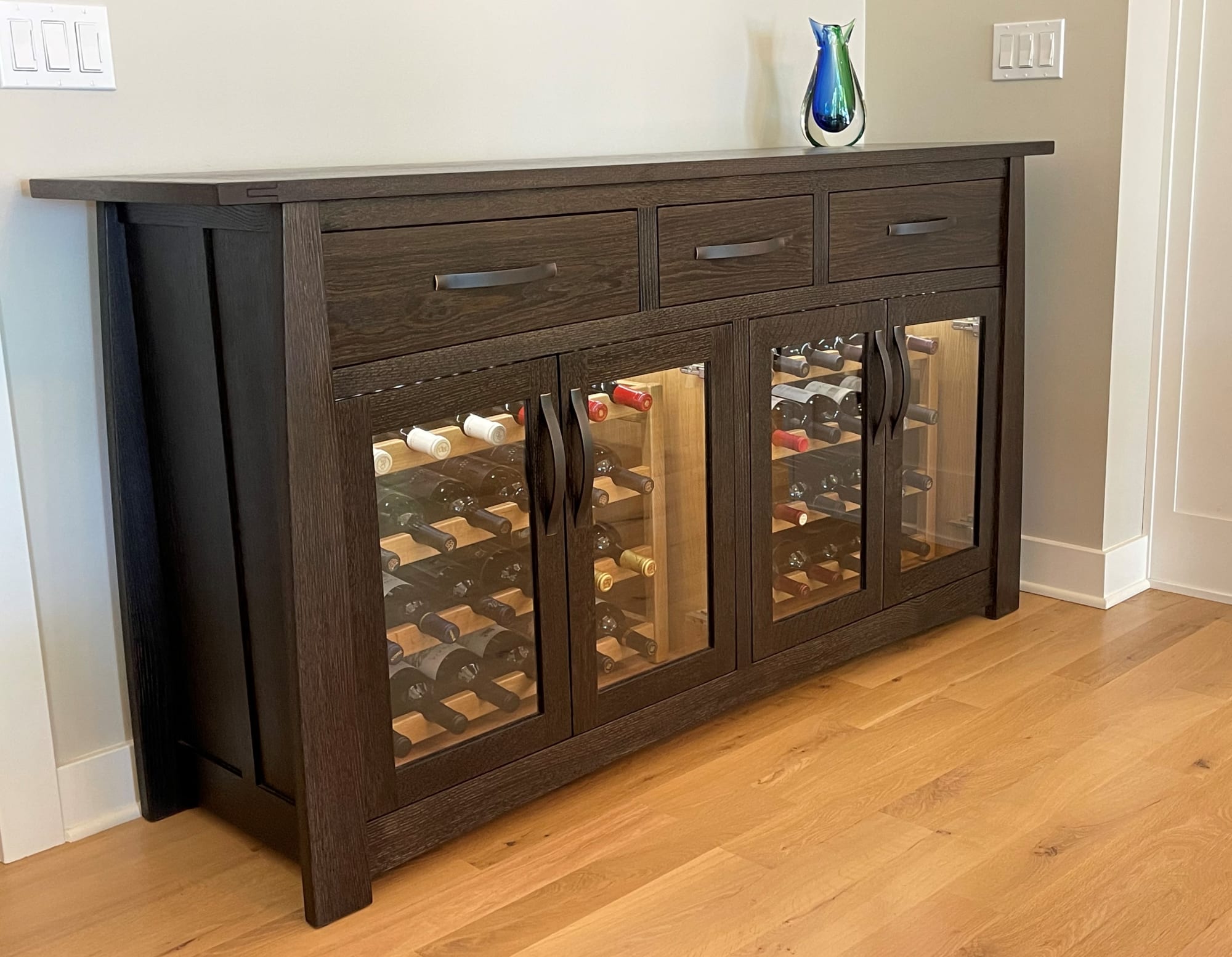 Oak wine discount cabinet with drawer