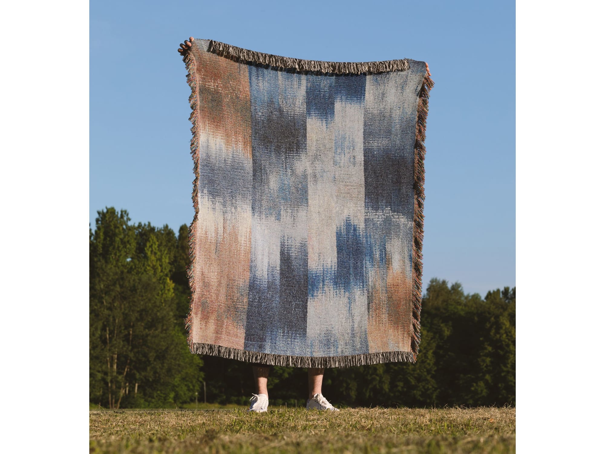 Indigo Reflection Jacquard Woven Throw Blanket by Jessie Bloom