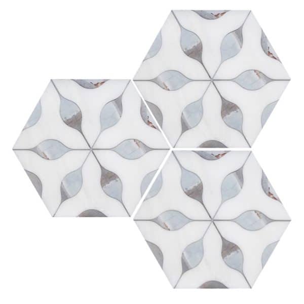 Small white pattern hex backsplash detail 