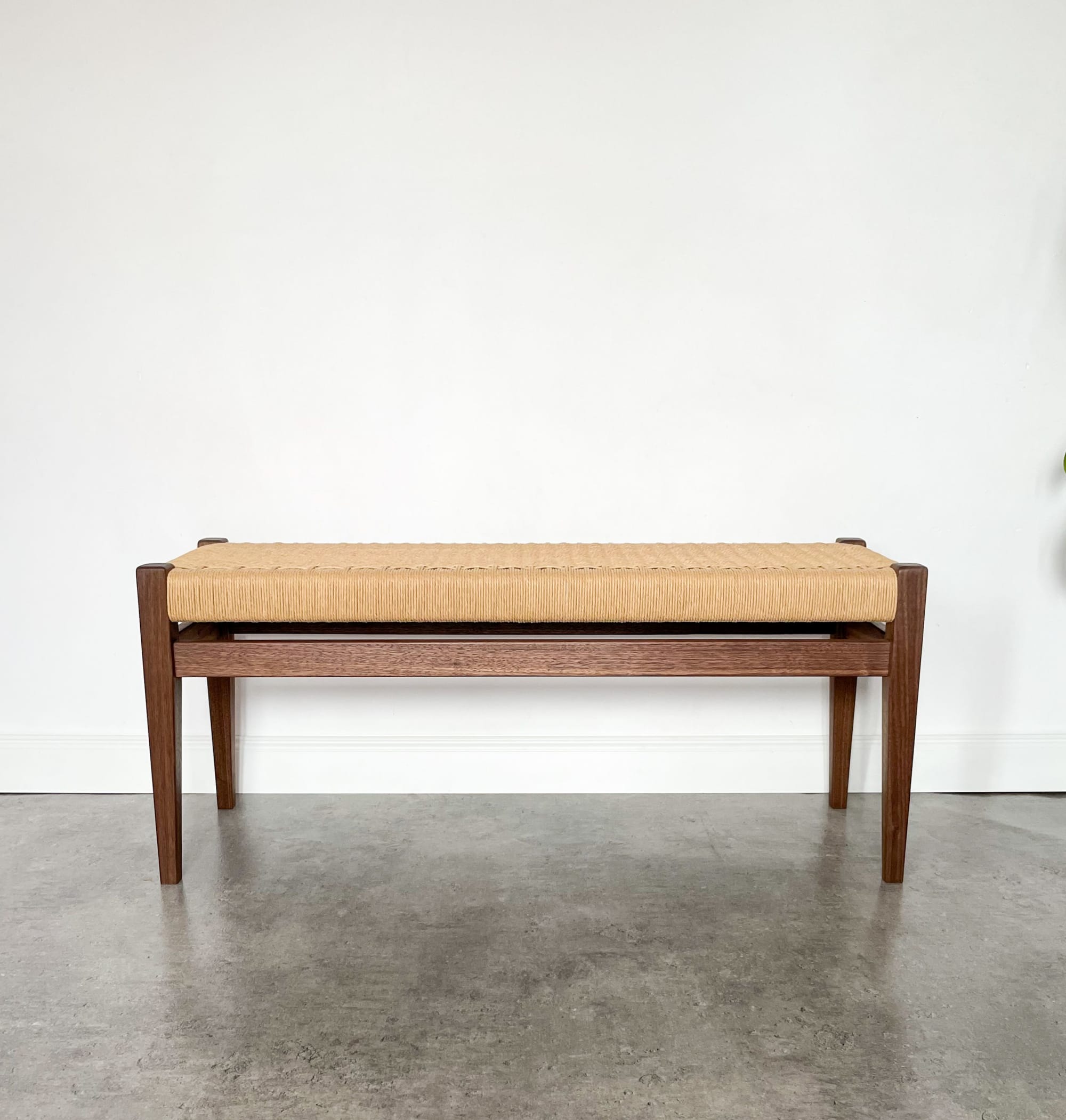 Danish Paper Cord Mid Century Bench in Walnut by ColombeFurniture
