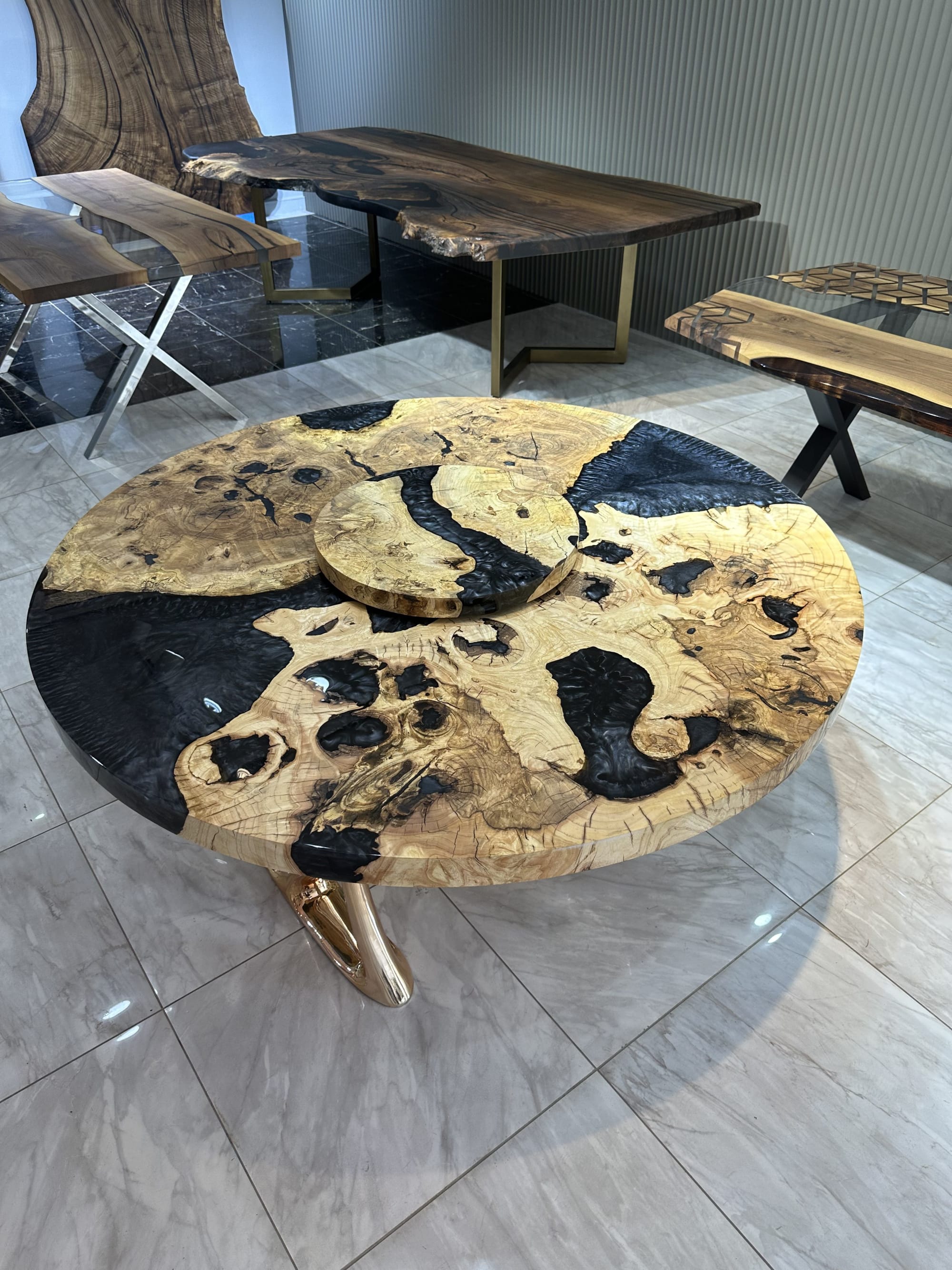 Round Epoxy Resin Dining Table, Custom Black Epoxy Table by Tinella Wood