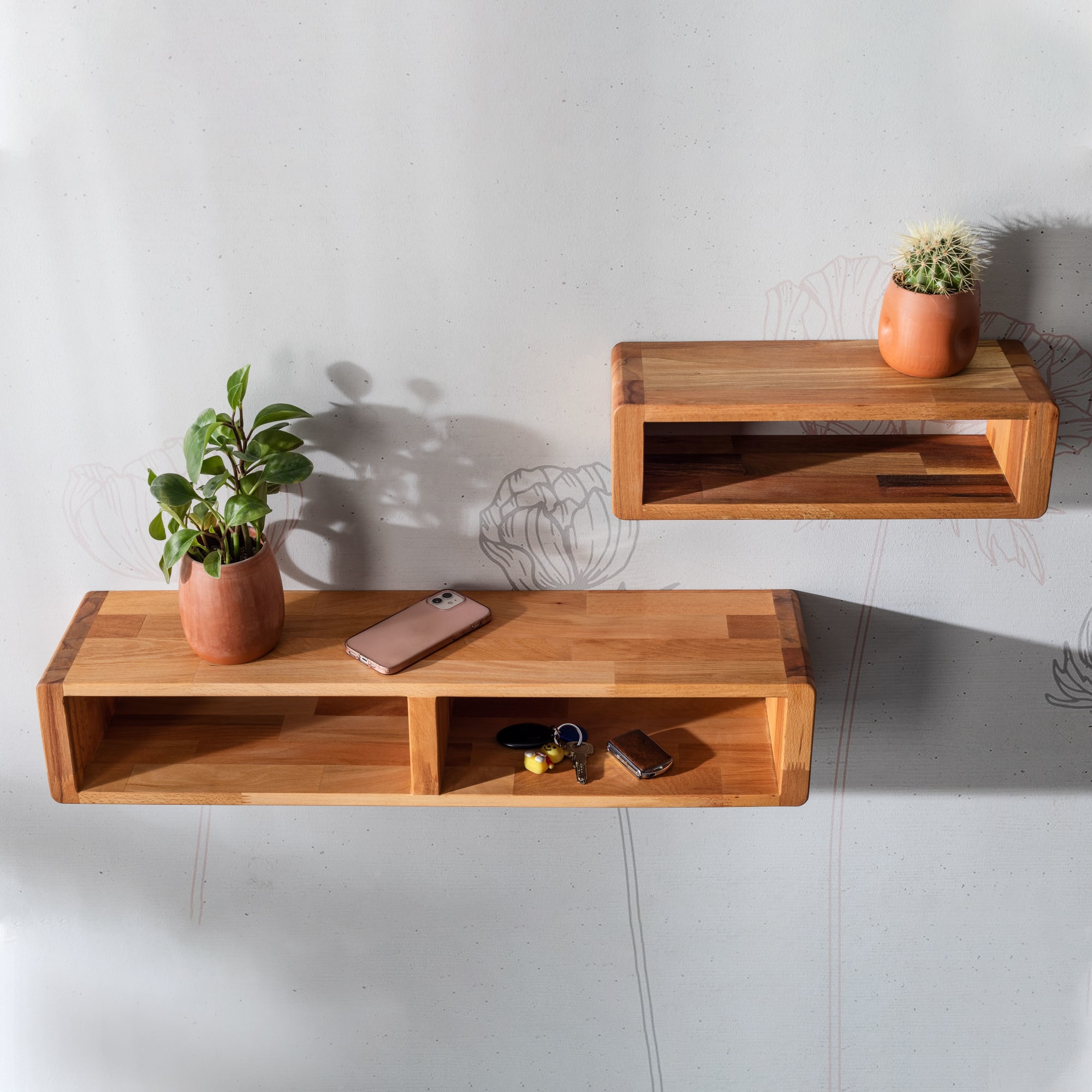 Floating Shelves Wall Mounted with Storage Basket and Protective