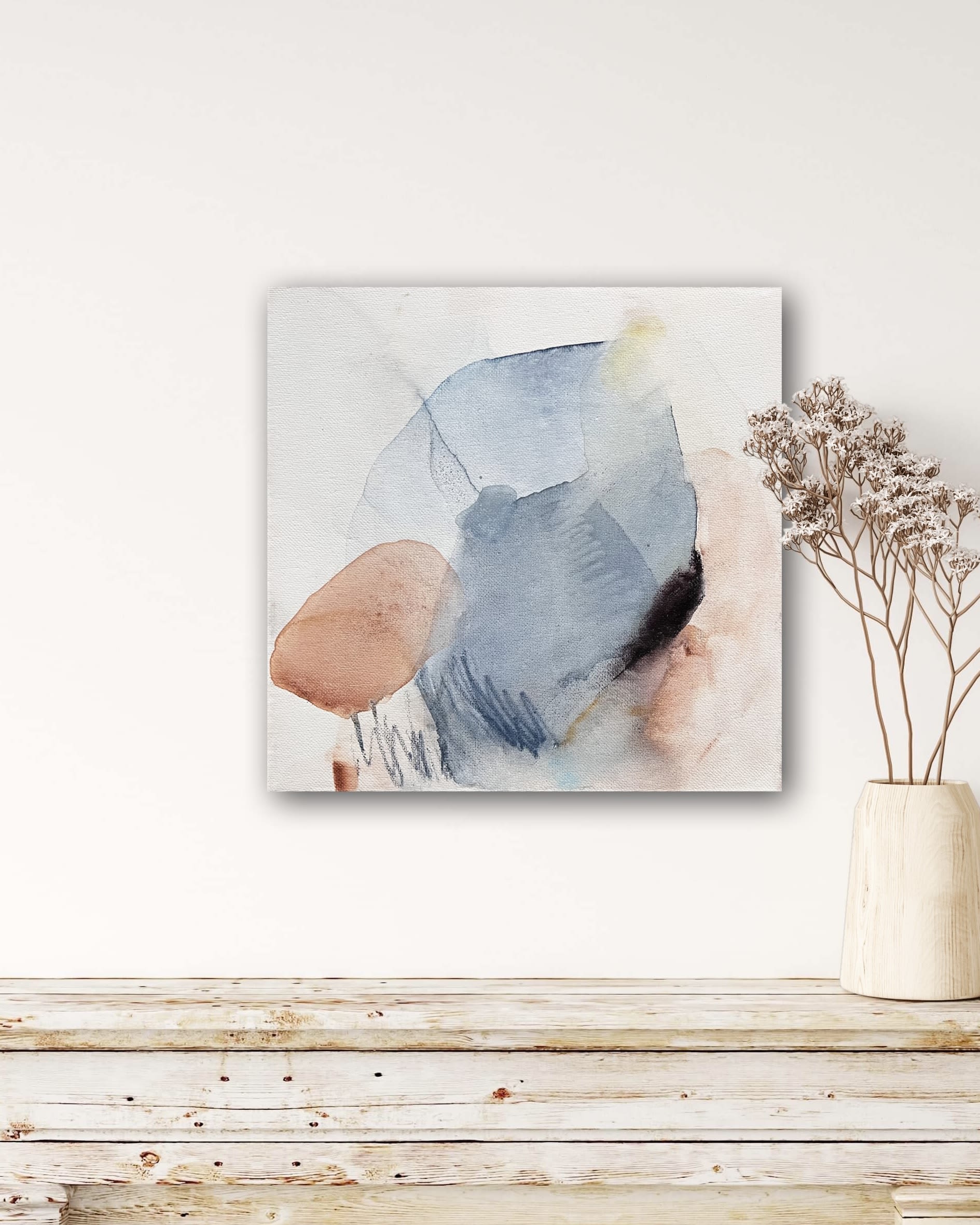 Abstract Painting on Square Canvas in Blue Gray by Arohika Verma