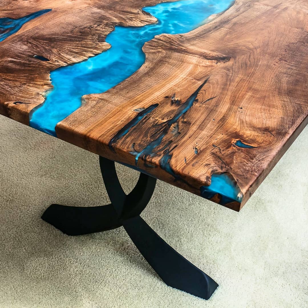 Maple Burl Live Edge + Oceanic Flow Dining Table