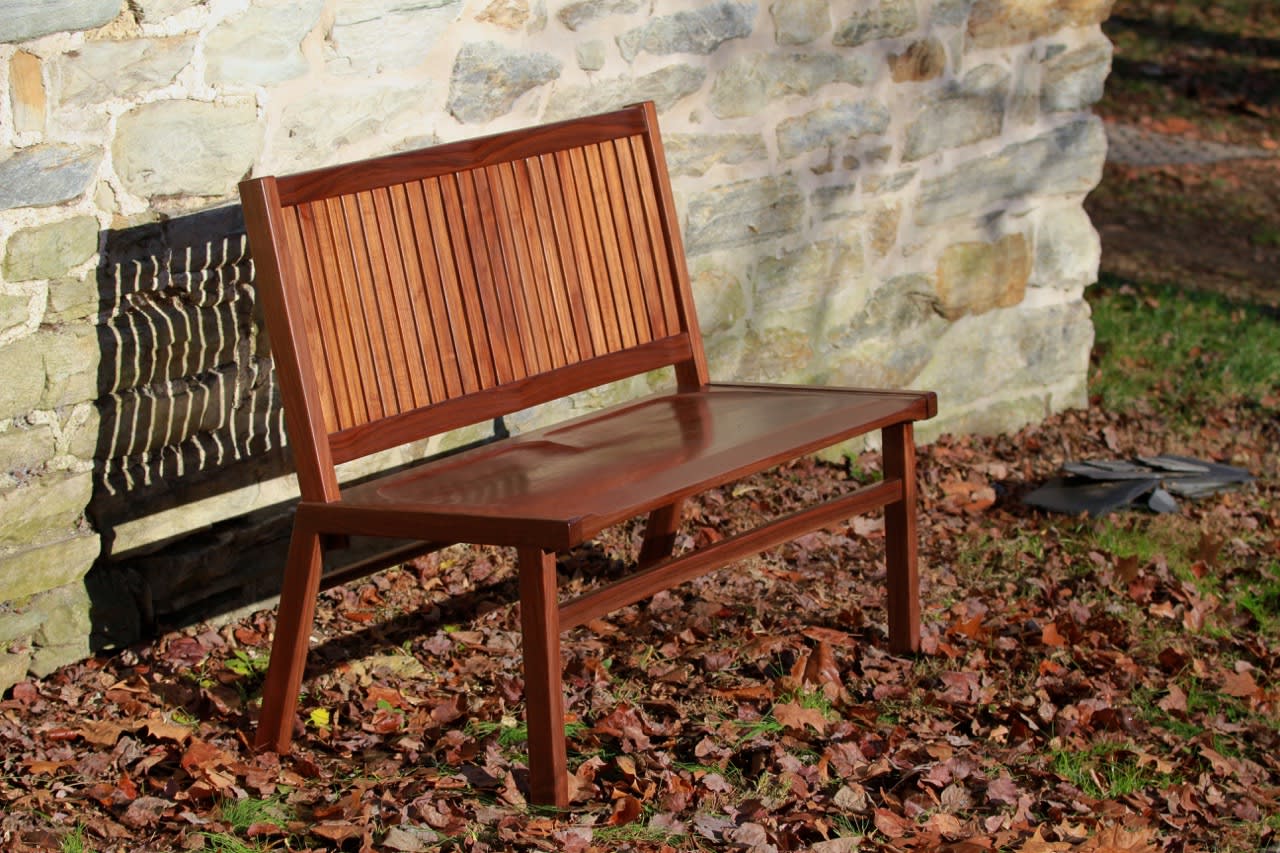 Wood slat deals bench with back