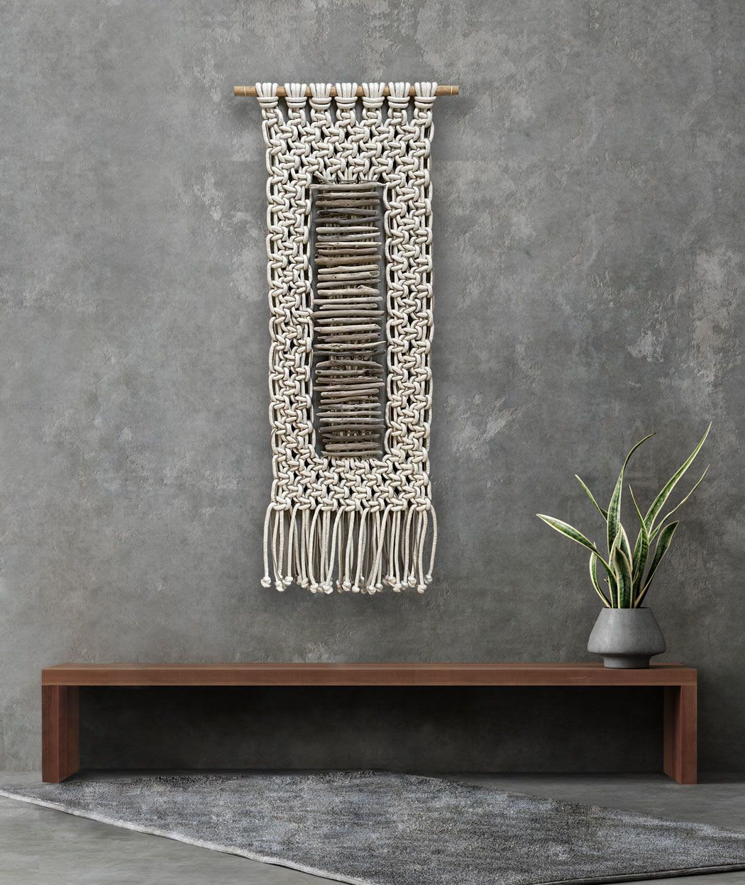 Large Driftwood Modern Macrame Beach House Decor by Zora Studio