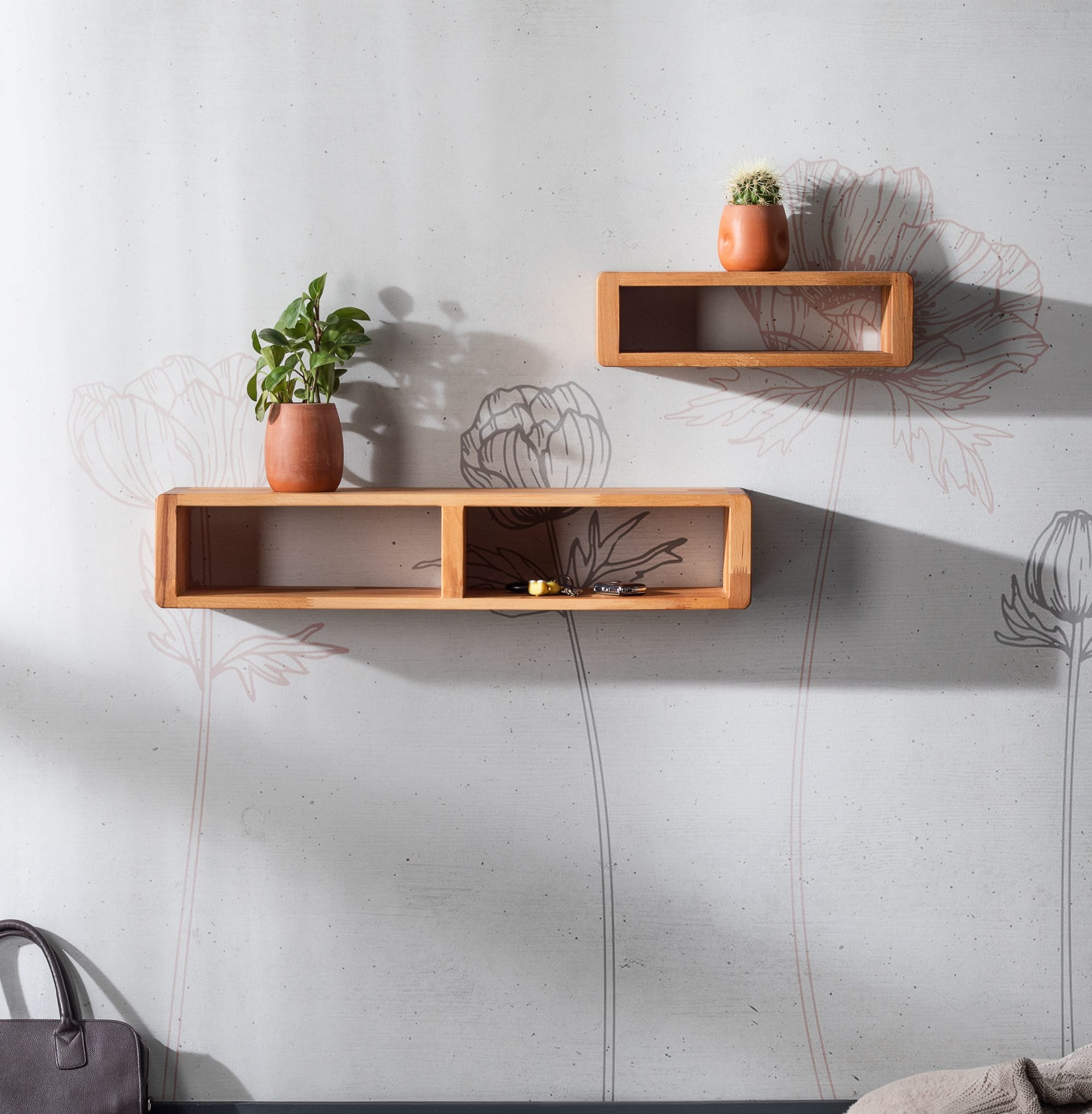 Simple Beautiful Floating Wood Cube Wall Mount Shelf, Floating Box Storage