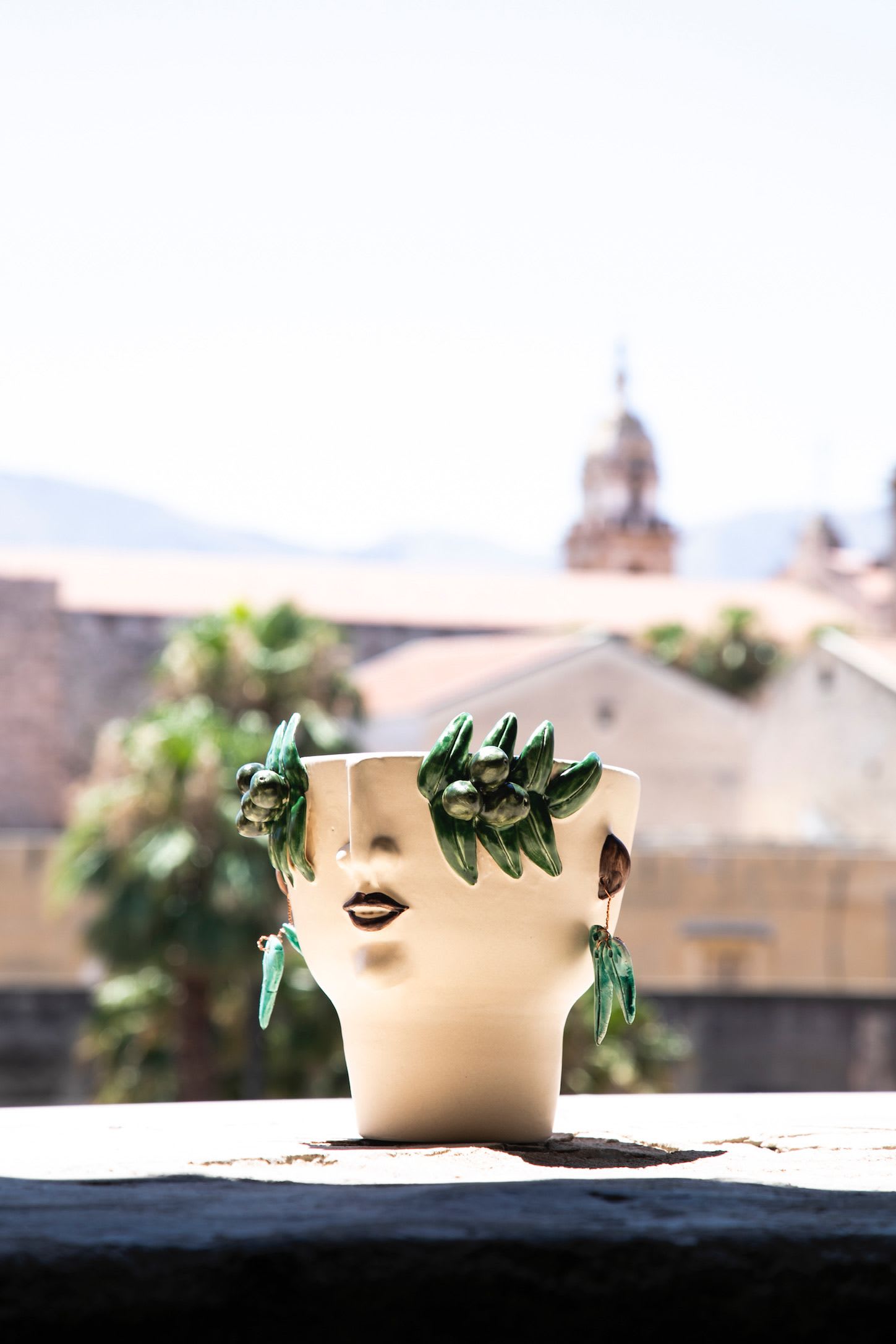 Minimal Ceramic Head Vase with Agricola Decor