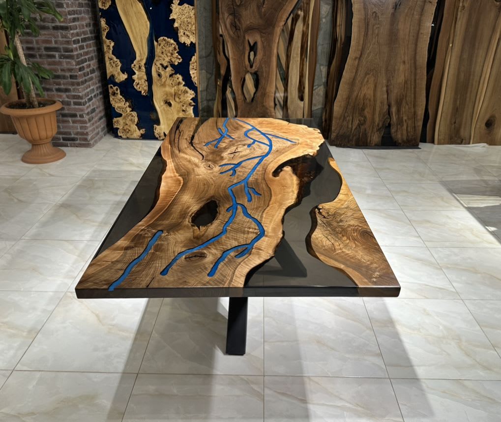 Epoxy Resin Table, Transparent Epoxy Resin, Natural Walnut by Gül Natural  Furniture