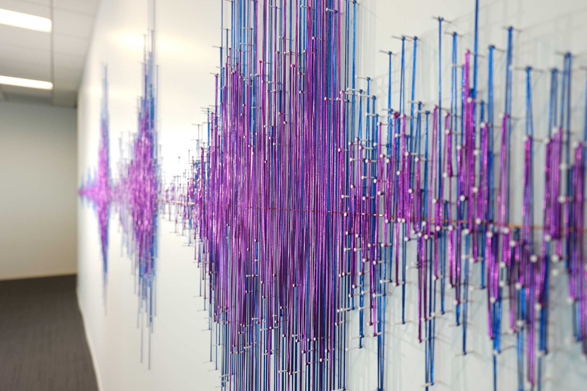 Fiber Sound Wave Sculpture in Blue and Purple
