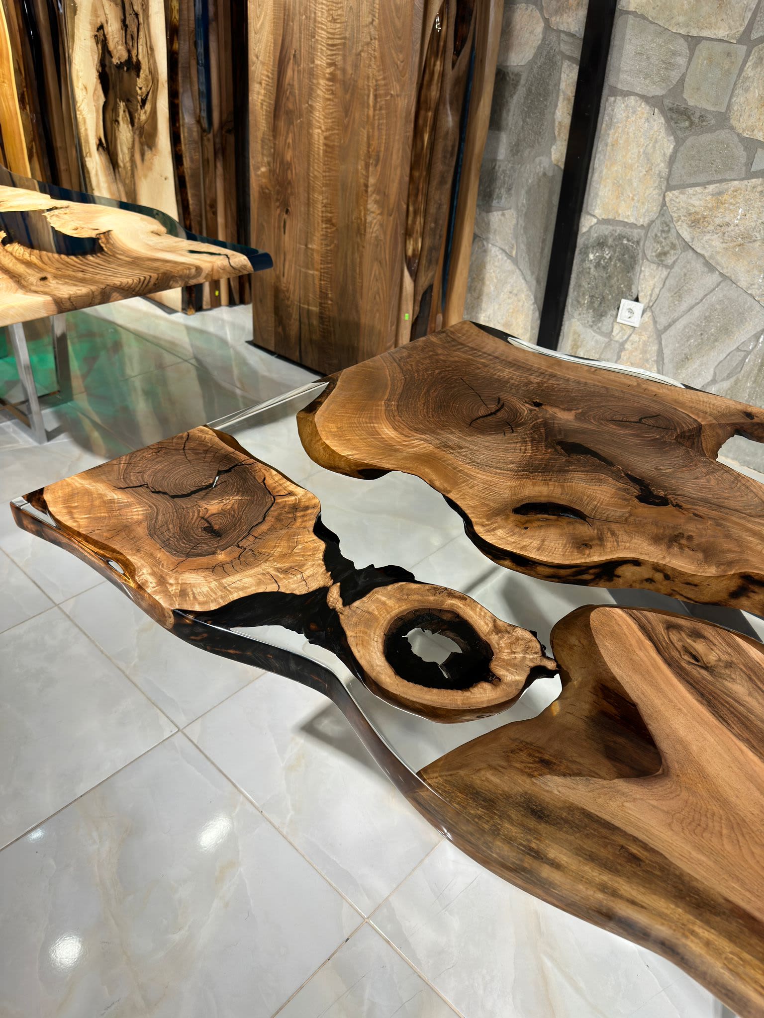 Epoxy Table, Live Edge Natural Wooden Table, Walnut Resin River