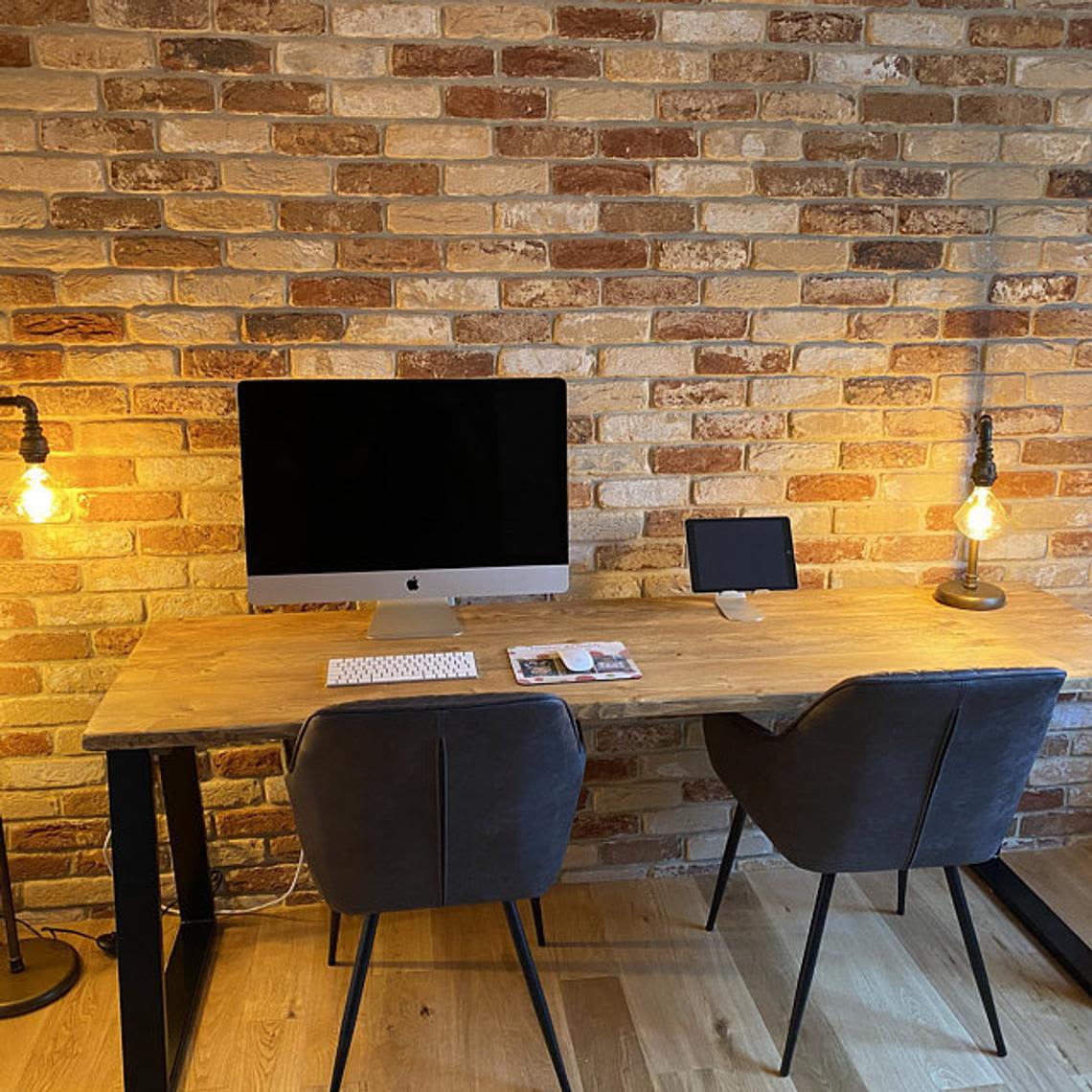 Reclaimed Wood Office Desk With Black Trapezium Legs, CUSTOMISABLE 