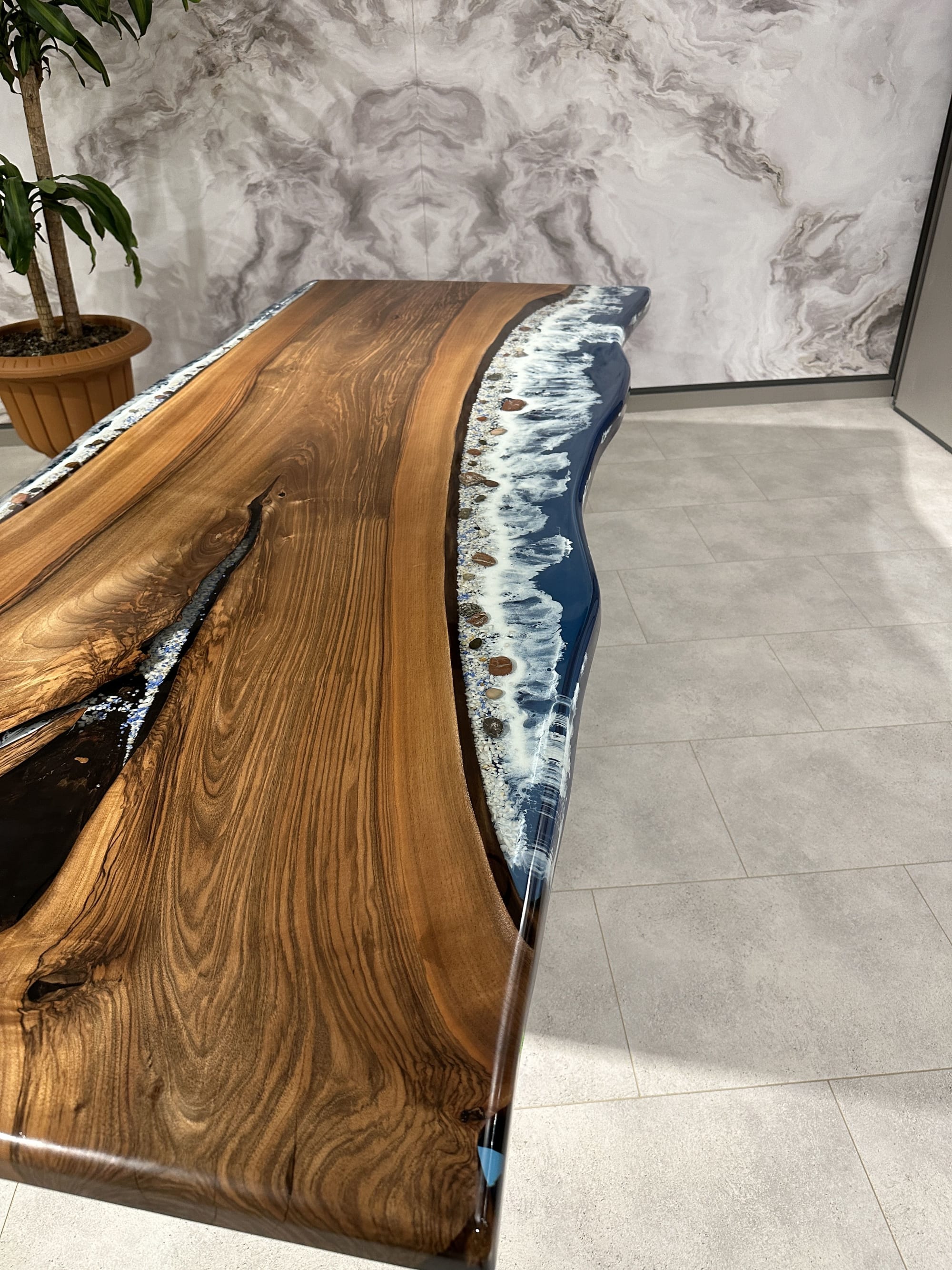 Custom Live Edge Ocean Epoxy River Table by Gül Natural Furniture