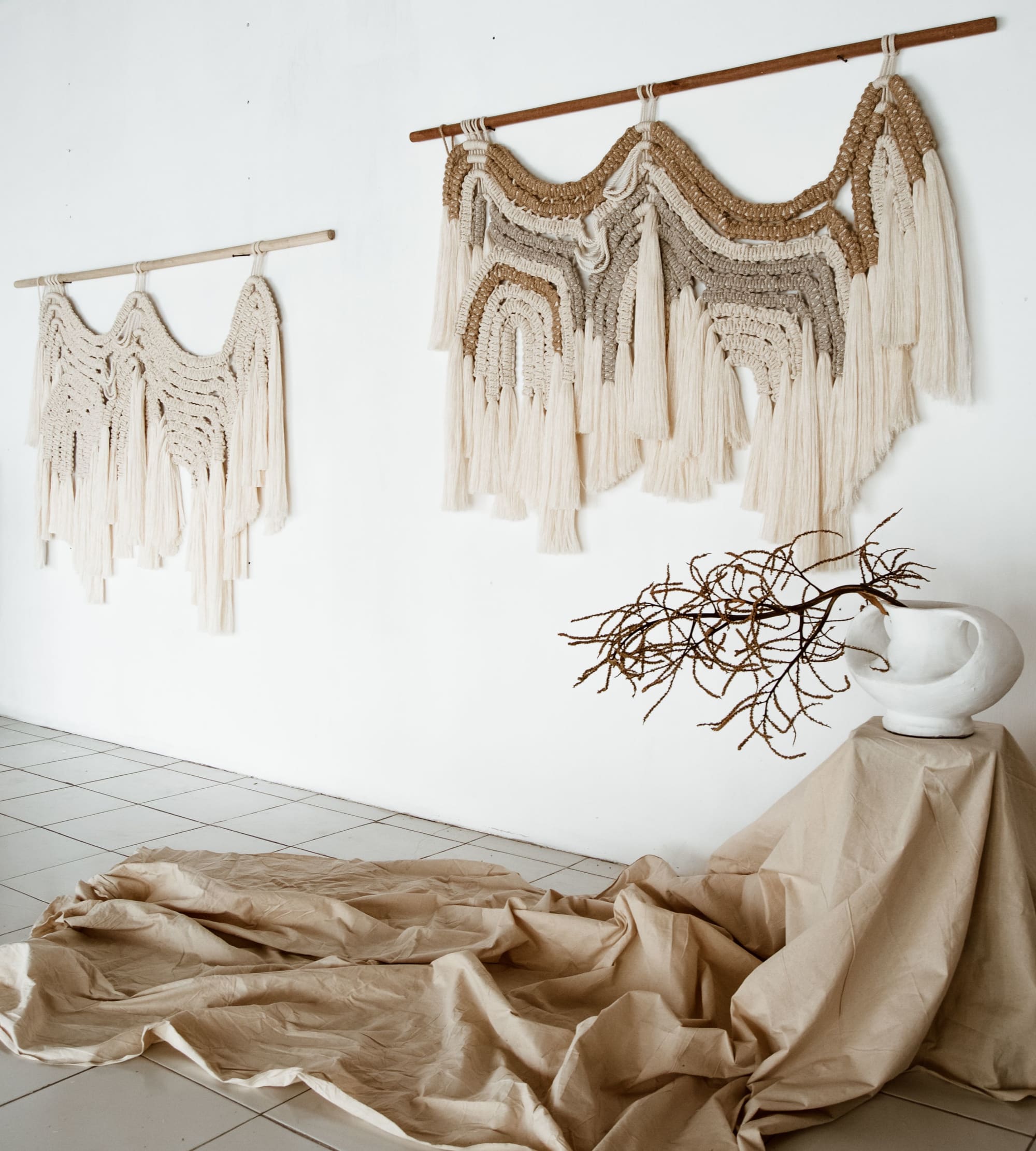 Organic Macrame Fiber Art Wallhanging Natural color by Ranran Design by