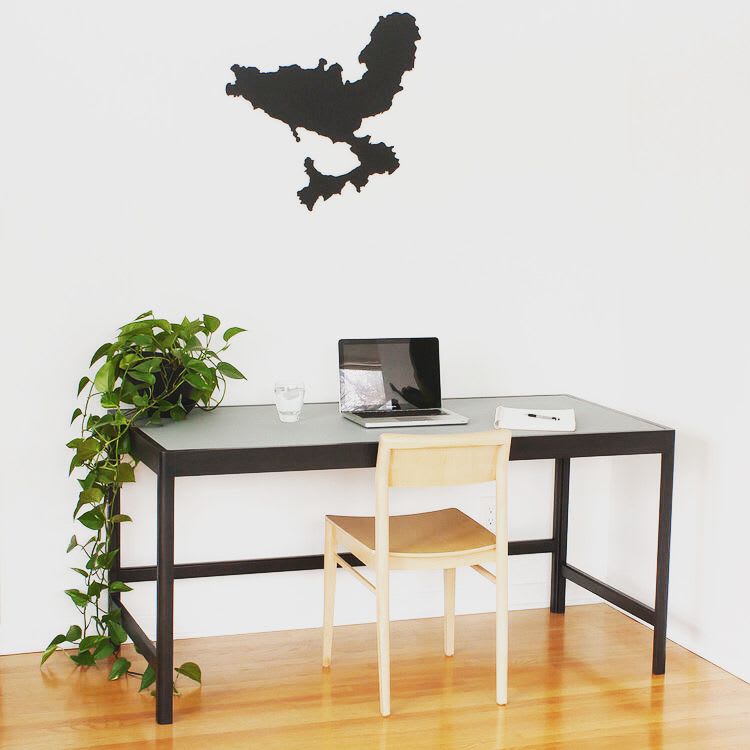 black and white minimal desk