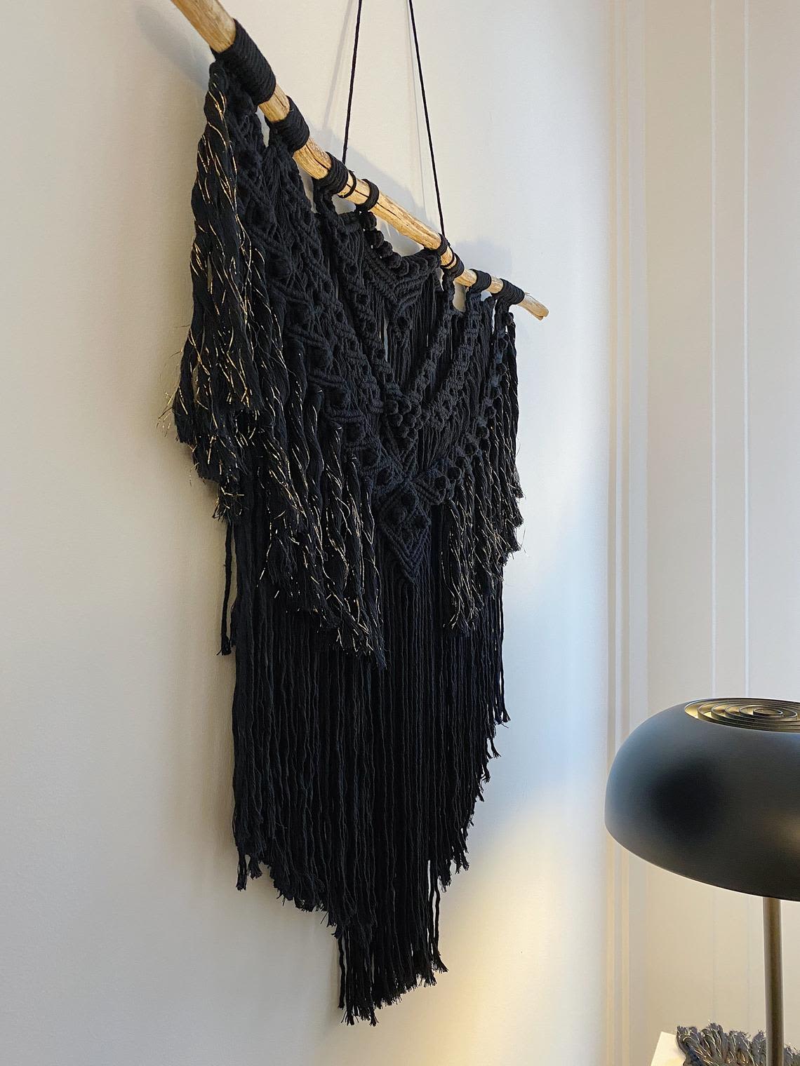 Black macrame wall hanging