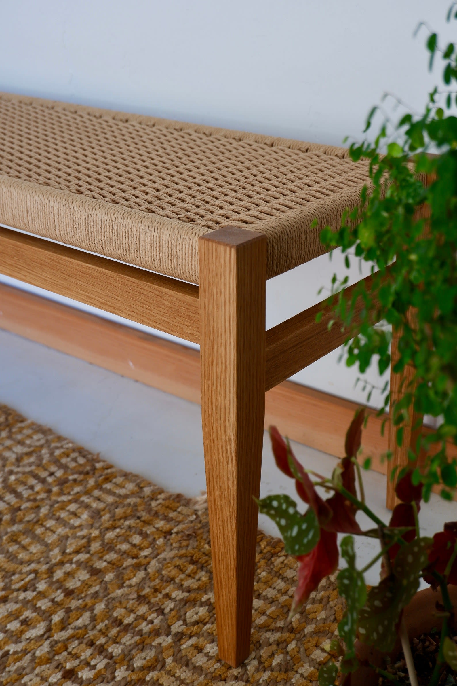 Handmade Danish Cord Bench - White Oak by Kellen Carr Studio