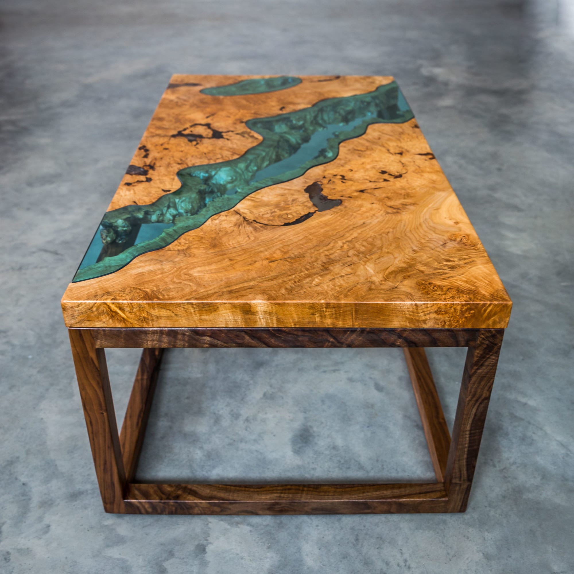 Burly Maple River Coffee Table | Lake Series | Black Walnut Base