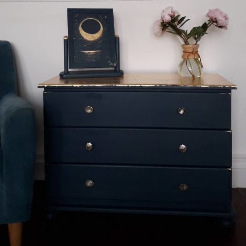Navy Chest with Dutch Gold Gilding | Furniture by Julia Sagias