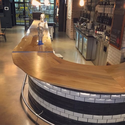 Curved Live Edge Bar Top | Tables by Jason Lewis | Goose Island Beer Company in Chicago
