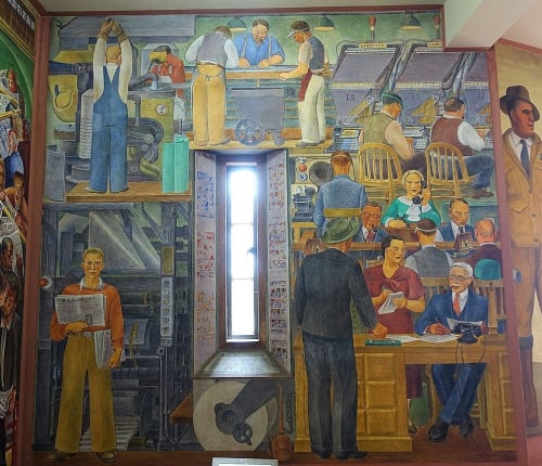 Newsgathering | Murals by Suzanne Scheuer | Coit Tower in San Francisco