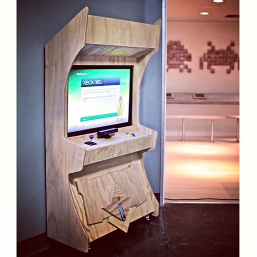 Custom Wood Arcade | Storage by Monkwood Studios | The Vault in Orange