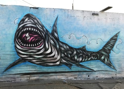 “Materialistic Shark” | Street Murals by Otto Schade