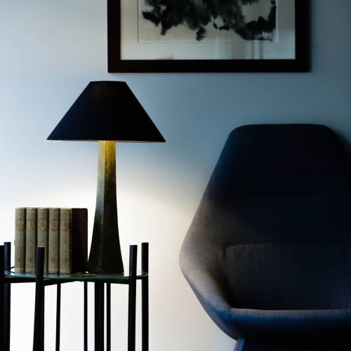 Somand Torchiere Verdigris Bronze Table Lamp | Lamps by Lawrence & Scott