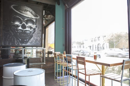 Skull Watching Over the Bar | Murals by Chaz Bojorquez | Petty Cash Taqueria in Los Angeles