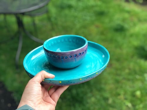 Turquoise Snack Plate | Ceramic Plates by Maya Ceramics and Paintings