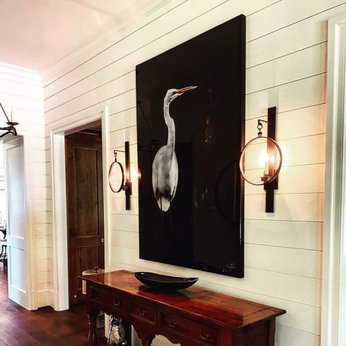 Great Egret Painting on Black Wood | Paintings by Brandon Luther