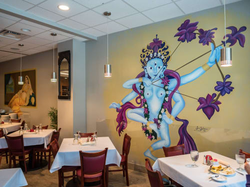 Mural By Artist Couple Seen At Papadom Indian Restaurant Austin