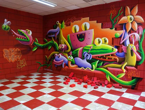 Red room | Murals by Nicolas Barrome | College Anatole-bailly in Orléans