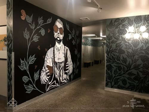 Restroom Mural and Flourish Wall Treatment | Murals by Sean Martorana | Hops Brewerytown in Philadelphia