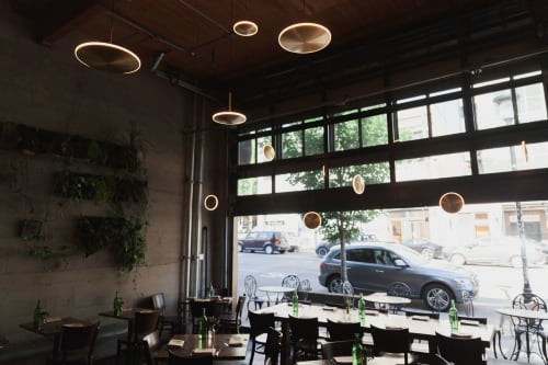 Chrona pendants and Scraplights Moons | Pendants by Graypants | Plum Bistro in Seattle
