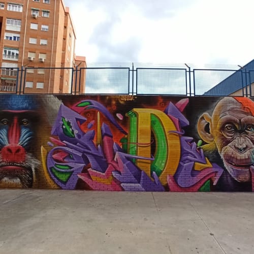 Monkey Mural | Street Murals by Lalone | Colegio Privado Concertado El Divino Pastor in Málaga