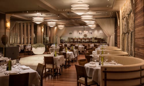 "Floatation" Ceiling Lamps | Lighting by Ingo Maurer | Avra Madison Estiatorio in New York