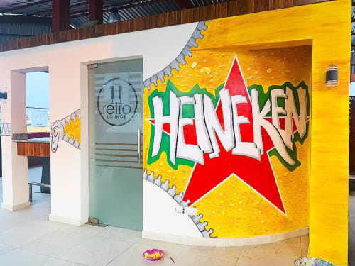 Heineken-Zip-Wall Mural | Murals by Cera Cerni | Retro Lounge Restaurant, Victoria Island in Lagos