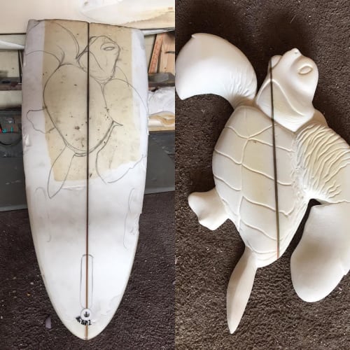 Recycled Sea Turtle Surfboard Sculpture | Sculptures by Carvinart | Turtle Bay Resort in Kahuku