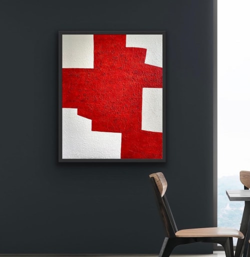 Red on White with Motif | Paintings by double m art by Marjolijn Maenen
