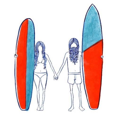 Surf Couple Art | Oil And Acrylic Painting in Paintings by Matthew Allen Art | Costa Mesa Ceramics in Costa Mesa