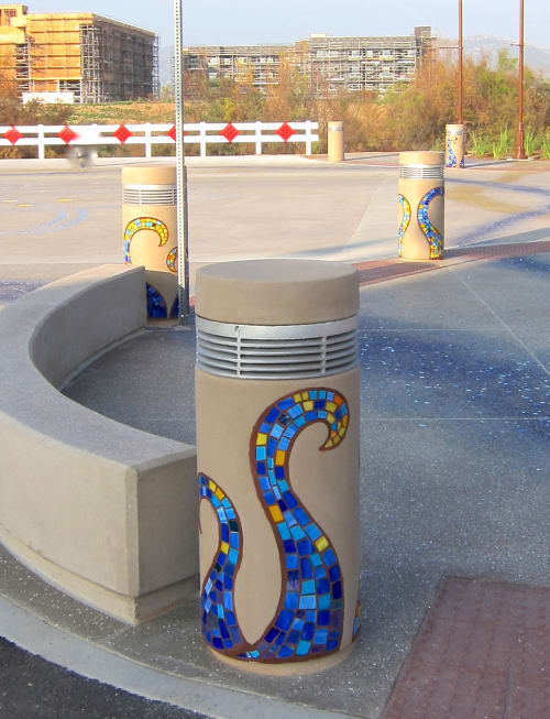 Mosaic Wave Bollards | Public Mosaics by Rachel Rodi | Town Center Parkway, Santee, CA in Santee